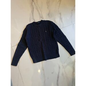 Rapa Club Navy Blue Cable Knit Crewneck Sweater Embroidered Logo Preppy Pullover